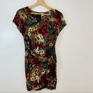 Ms Choice Vintage Womans Dress  Tropical Print Faux Wrap Size 8 Short Sleeve USA